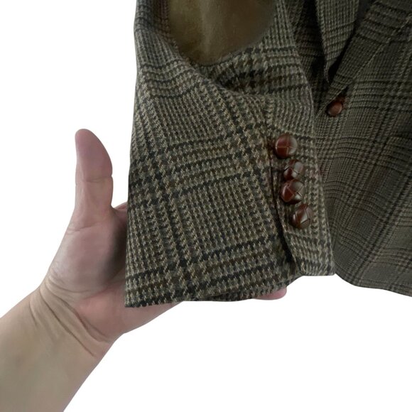 Lands End Men's Wool Blazer W/ Elbow Patches 42R Plaid Tailored Fit  Academia - Picture 9 of 12